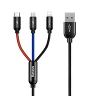 USB kábel Baseus 3v1 pre iPhone Micro Type-C 3,5A