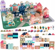 Drevené kocky City Cars 115 kociek Montessori puzzle Set DARČEK Drevené kocky City Cars 115 kociek Montessori puzzle Set DARČEK