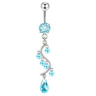 Piercing do pupka z chirurgickej ocele so zirkónmi, dlhý modrý Piercing do pupka z chirurgickej ocele so zirkónmi, dlhý modrý