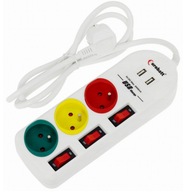 Predlžovací kábel, napájacia lišta, 1,5m USB vypínače Predlžovací kábel, napájacia lišta, 1,5m USB vypínače
