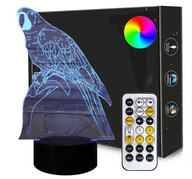 3D LED nočná lampa Parrot USB + DIAĽKOVÉ