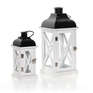 Drevený záhradný lampáš, súprava bielych lampášov Drevený záhradný lampáš, súprava bielych lampášov