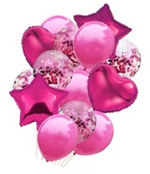 Sada ružových fuchsiových balónov s héliovými konfetami