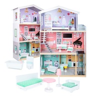 Drevený domček pre bábiky s pastelovým nábytkom, 117 cm