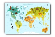 Farebná tabuľa s mapou zvierat, zvieratami sveta, A4 Farebná tabuľa s mapou zvierat, zvieratami sveta, A4
