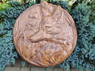Basreliéfny obraz Líška v tráve, okrúhla, 30 cm