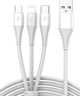 USB kábel 3v1 micro USB, USB-C, lightning pre notebook, telefón, 1m, biely
