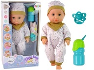 Bábika, cikať, zvuky, cumlík, fľaša, biele pyžamko Bábika, cikať, zvuky, cumlík, fľaša, biele pyžamko