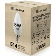6x ecoPLANET E14 LED žiarovka, 8W teplá sviečka