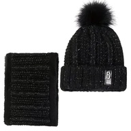 Dámsky teplý zimný set, čiapka s brmbolcom, šál, čierny šál Dámsky teplý zimný set, čiapka s brmbolcom, šál, čierny šál