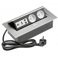 Zásuvka zapustená do dosky stola, stolový predlžovací kábel, 2x zásuvka, USB, Ethernet Zásuvka zapustená do dosky stola, stolový predlžovací kábel, 2x zásuvka, USB, Ethernet