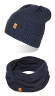 Zimná tmavomodrá súprava šálu s pánskym klobúkom 2v1