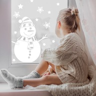 Vianočné samolepky na okno snehuliak a hviezdy SW04