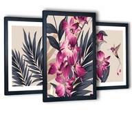 3 obrazy na stenu do obývačky 130x63 ružová orchidea