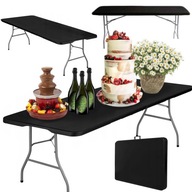 Cateringový stôl zložený do kufra, mobilný, veľký, odolný, 240 cm, čierny