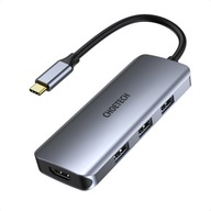 Multifunkčný HUB USB typu C - 3xUSB čítačka kariet SD a TF HDMI 4K 7v1 šedá