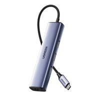 UGREEN CM475 Hub USB-C na 3x USB 3.0, RJ45, USB-C PD adaptér (sivý)