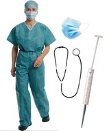 CHIRURGICKÝ OUTFIT veľkosť M MIKINA NOHAVICE MASKA STETOSKOP + VEĽKÁ STRIEKAČKA CHIRURGICKÝ OUTFIT veľkosť M MIKINA NOHAVICE MASKA STETOSKOP + VEĽKÁ STRIEKAČKA