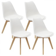 4 biele stoličky NORDEN s dreveným vankúšom na nohy