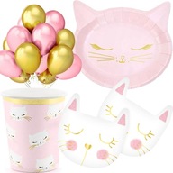 Sada tanierov, šálok, obrúskov, Mačka, balóny, ročné narodeniny, PARTY CAT Sada tanierov, šálok, obrúskov, Mačka, balóny, ročné narodeniny, PARTY CAT