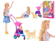 Bábika na prechádzke so psíkmi v kočíku, súprava do kočíka, ružový kočík