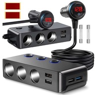 Rozbočovač do zásuvky zapaľovača 3x do auta 4x USB QC 12-24V nabíjačka A Rozbočovač do zásuvky zapaľovača 3x do auta 4x USB QC 12-24V nabíjačka A