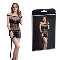 Čierna sieťovaná spodná bielizeň Mini bodysuit šaty Čierna sieťovaná spodná bielizeň Mini bodysuit šaty