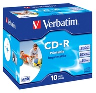 Nahrávateľné CD VERBATIM 700 MB 52X AZO PRINT ID Jewel 10ks