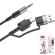 Audio kábel 2v1 AUX Jack 3,5mm USB Type C 1M opletený