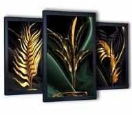 3 nástenné obrazy v ráme, zlaté listy, 130x63cm 3 nástenné obrazy v ráme, zlaté listy, 130x63cm