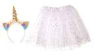 Karnevalový kostým jednorožec s čelenkou a sukňou, biely, 3-6 rokov