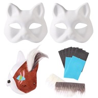 3× Therian Halloween Cat Face Mask DIY Paintable Cat Mask 3× Therian Halloween Cat Face Mask DIY Paintable Cat Mask
