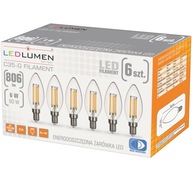 Sada 6x LED žiarovka E14 SVIEČKA C35 6W=60W Filament 806lm 360° Dekor. Sada 6x LED žiarovka E14 SVIEČKA C35 6W=60W Filament 806lm 360° Dekor.
