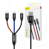 Kábel 3v1 USB-C / Lightning / micro USB Baseus 3,5A 0,3 m 30 cm opletený