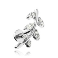 Labret náušnica strieborné listy biele zirkóny helix lobe 1,2/6 Labret náušnica strieborné listy biele zirkóny helix lobe 1,2/6
