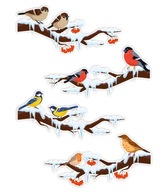 Zimná dekorácia na okná Vtáčiky na vetvičkách - VEĽKÉ ~A3 obojstranné