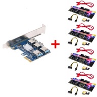 Adaptér PCI-E USB Riser SPLITTER + 4x RISER 010s Adaptér PCI-E USB Riser SPLITTER + 4x RISER 010s