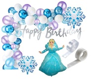 Balónová girlanda Frozen Elsa Snowflake s bannerom k narodeninám Balónová girlanda Frozen Elsa Snowflake s bannerom k narodeninám