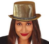 ZLATÝ VALCOVÝ KLOBÚK, LESKLÝ KARNEVAL, ŠTRK ZLATÝ VALCOVÝ KLOBÚK, LESKLÝ KARNEVAL, ŠTRK