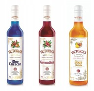 3x 490ml barmanské sirupy modrá, grenadina, kysl