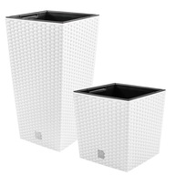 2x biely ratanový kvetináč + vložka - 26cm a 50cm 2x biely ratanový kvetináč + vložka - 26cm a 50cm