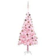 Umelý vianočný stromček s LED guličkami, ružový, 150 c
