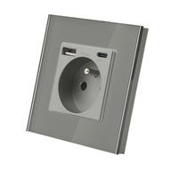 SKLENENÁ ELEKTRICKÁ ZÁSUVKA S USB A+C NABÍJAČKOU 5V 3,1A ŠEDÁ SKLENENÁ ELEKTRICKÁ ZÁSUVKA S USB A+C NABÍJAČKOU 5V 3,1A ŠEDÁ