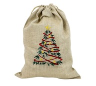 Ľanová darčeková taška, 26x36 cm, vianočný stromček RUČNÁ VÝROBA
