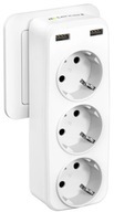 Elektrická zásuvka, USB rozbočovač Lencent biely 5v1, 3x F, 2x USB A Elektrická zásuvka, USB rozbočovač Lencent biely 5v1, 3x F, 2x USB A