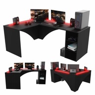 Herný počítačový stôl rohový čierny LED veľký