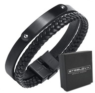 Čierny kožený náramok + prámik s plaketou, personalizácia Čierny kožený náramok + prámik s plaketou, personalizácia