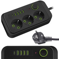 APPIO PREdlžovací kábel, 2m pásik, 3 zásuvky + 4x USB APPIO PREdlžovací kábel, 2m pásik, 3 zásuvky + 4x USB