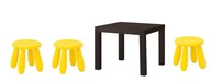 IKEA LACK Konferenčný stolík + MAMMUT 3 Detské žlté taburetky