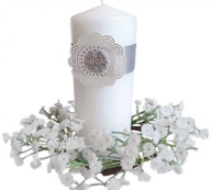 Sviečka na sväté prijímanie Biela Strieborná rozeta 15 cm